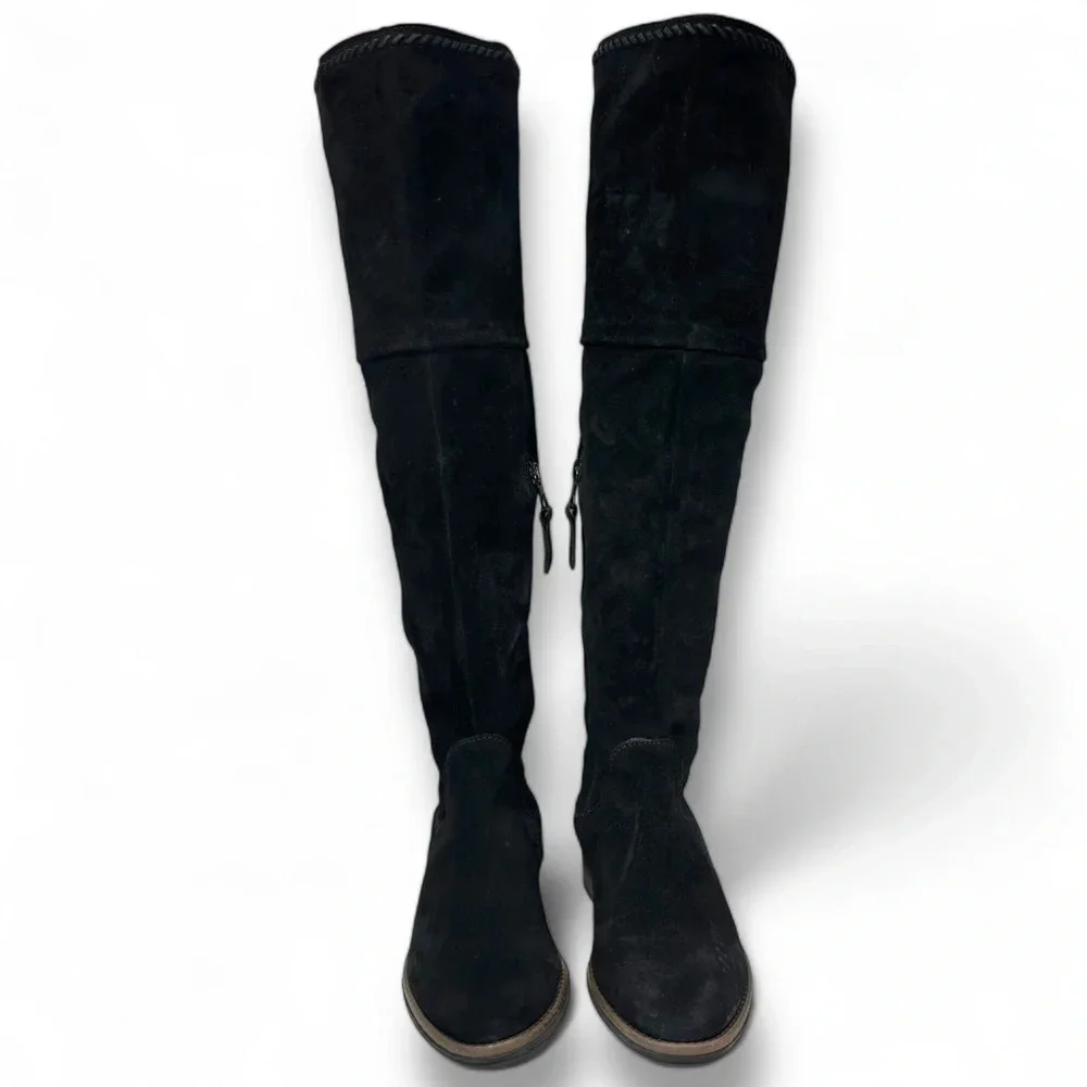 Miz Mooz Black Suede Over The Knee Side Zip Slip On Flat Boots Size 36
